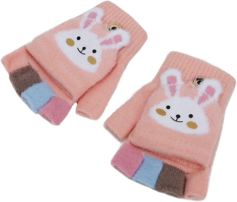 NICEYST Kids Convertible Flip Top Gloves Children Winter Warm Knitted Fingerless Mittens for Boys Girls 6-10 Years Old - Image 3